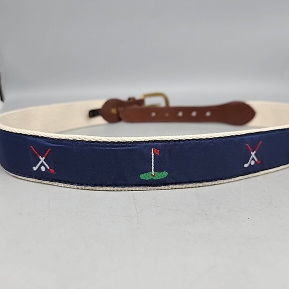 Vintage Canterbury Men's 32" Canvas Solid Brass Buckle Leather Golf Belt PGA - Picture 1 of 7